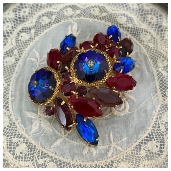 Vintage Owl Mask Rivoli Heliotrope Margarita Twisted Rope Rhinestones Brooch Pin - Picture 7 of 9